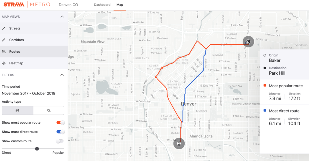 L'analyse des O/D les plus populaires, sur l'outil Strava Metro